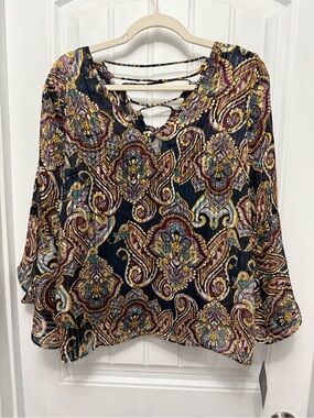 NWT I. N. San Fransisco 3/4 Sleeve Paisley Blouse W/attached Tank Sz 8 (54-5)